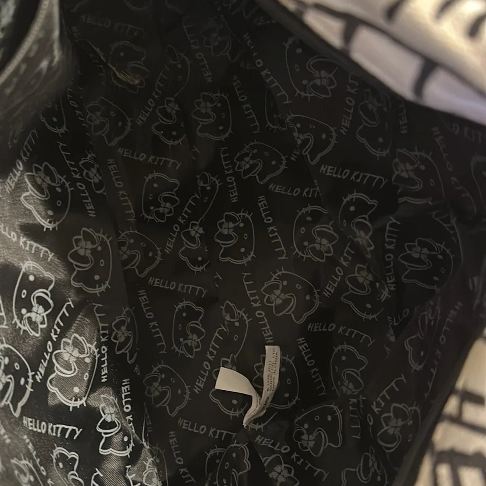 Hello Kitty Sanrio White Black Fabric Overnight Tote Bag Purse 4 Leaf Clover HTF
